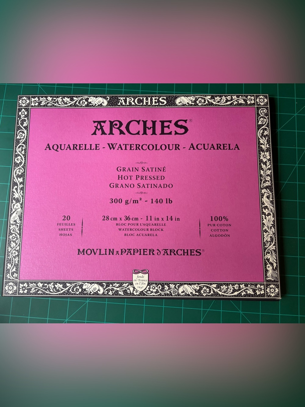 Arches Hot Pressed Watercolor block 18 sheets. 140 lb 11x14 White